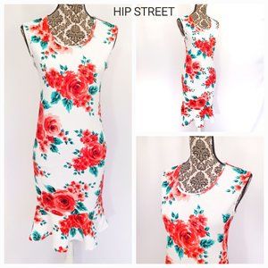 WHITE MARK Sleeveless Stretch Floral Ruffle Hem Sheath Dress S NWT